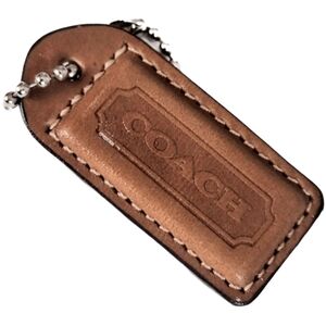 🤎 Vintage Y2K 2" Coach Tabac Brown Leather Hangtag Bag Fob Purse Charm Keychain